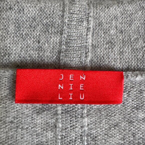 JENNIE LIU 100% Pure Cashmere Belted Lux Wrap Cardigan Robe - Light Grey - Picture 9 of 13